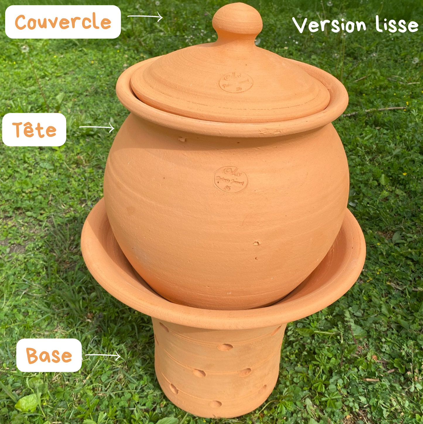 Base + tête + couvercle du lombricomposteur à étages (lisse ou motif)